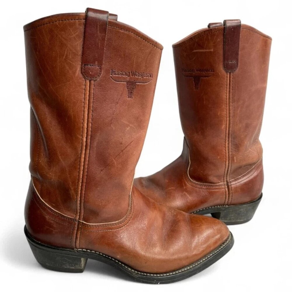 Mason Vintage Leather Embroidered Western Cowboy Boots Biker Work Men's 8.5 D